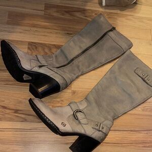 Born Gray Over-the-Knee Riding Boots with Buckle Detail